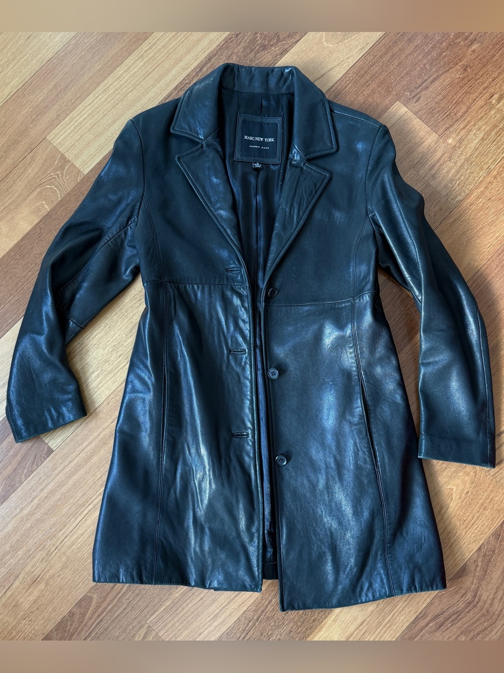 Marc New York Andrew Marc Black Genuine Leather Long Coat Jacket